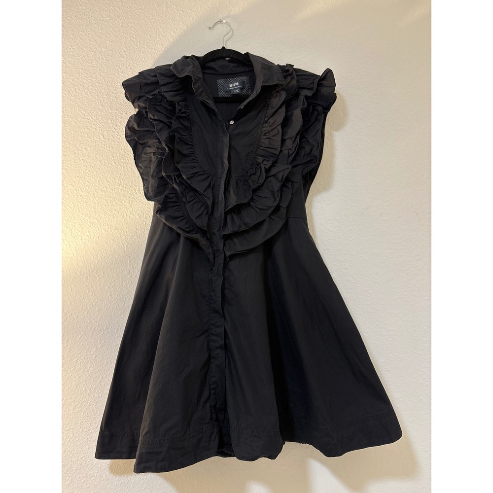 Maeve Anthropologie Black Ruffle Tiered Sleeveless Shirt Dress Mini Size 2